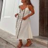 Akivide Women Cotton Linen Sleeveless V Neck Maxi Dress Casual Spaghetti Strap Boho Flowy Plus Size Shift Beach Dress view 3
