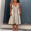 Akivide Women Cotton Linen Sleeveless V Neck Maxi Dress Casual Spaghetti Strap Boho Flowy Plus Size Shift Beach Dress view 4