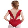 ACSUSS Gymnastic Leotard Kids Girls Tassel Latin Ballroom Dance Dress Sparkly Figure Skating Dress Competition Dancewear Burgundy 10 Years view 4