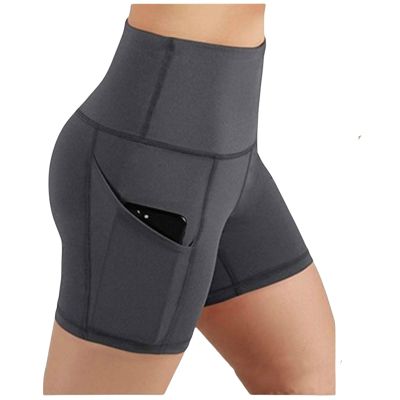 high Waisted Shorts for Women Workout High Waisted Biker Shorts for Women Tummy Control Compression Cycling Fitness Athletic Workout Running Yoga Gym Shorts with Pockets Grey