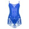 ACSUSS Kids Girls Latin Ballroom Dance Dress Sparkly Sequins Tassel Skirt Leotard Modern Jazz Tap Costume Dancewear Royal Blue 12 Years view 1