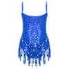 ACSUSS Kids Girls Latin Ballroom Dance Dress Sparkly Sequins Tassel Skirt Leotard Modern Jazz Tap Costume Dancewear Royal Blue 12 Years view 2