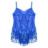 ACSUSS Kids Girls Latin Ballroom Dance Dress Sparkly Sequins Tassel Skirt Leotard Modern Jazz Tap Costume Dancewear Royal Blue 12 Years view 4