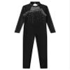 ACSUSS Shiny Rhinestone Gymnastics Leotards for Girls Long Sleeve Mesh Patchwork Dance Sports Unitard Skating Jumpsuit Black 14 Years view 3