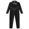 ACSUSS Shiny Rhinestone Gymnastics Leotards for Girls Long Sleeve Mesh Patchwork Dance Sports Unitard Skating Jumpsuit Black 14 Years view 4