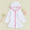 MAYUMMPY Kids Girl Swim Cover Up Swimsuit Zipper Beach Pool Bathing Suit Hoodie Dress Terry Coverup Swimwear (White, 5-6 Years) view 3
