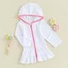 MAYUMMPY Kids Girl Swim Cover Up Swimsuit Zipper Beach Pool Bathing Suit Hoodie Dress Terry Coverup Swimwear (White, 5-6 Years) view 4