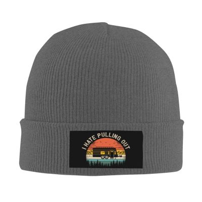 I Hate Pulling Out Camping Trailer Retro Vintage Retro Travel Beanie Hat Women Skull Cap Men Slouchy Knit Hat Deep Heather