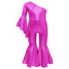 ACSUSS Kids Girls Metallic Gymnastic Leotard One Shoulder Bell-bottom Flared Jumpsuit Romper Dance Pageant Party Gown Hot Pink 16 Years view 3