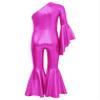 ACSUSS Kids Girls Metallic Gymnastic Leotard One Shoulder Bell-bottom Flared Jumpsuit Romper Dance Pageant Party Gown Hot Pink 16 Years view 4