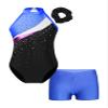 ACSUSS Kids Girls Sleeveless Gymnastic Leotard with Athletic Shorts Hair Scrunchie Biketard Dance Outfits Sets Tracksuit Royal Blue 12 Years view 1