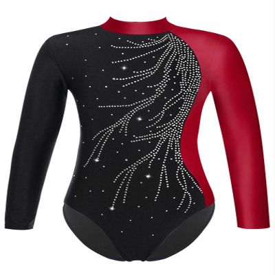 ACSUSS Kids Girls Long Sleeve Gymnastics Leotard Sparkly Dance Figure Skating Unitard Bodysuit Competition Dancewear Burgundy 6 Years