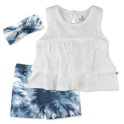 HonestBaby HonestBaby Fashion Outfit Sets Tops and Bottoms 100% Organic Cotton for Baby and Toddler Girls, Tie Dye Independence, Newborn