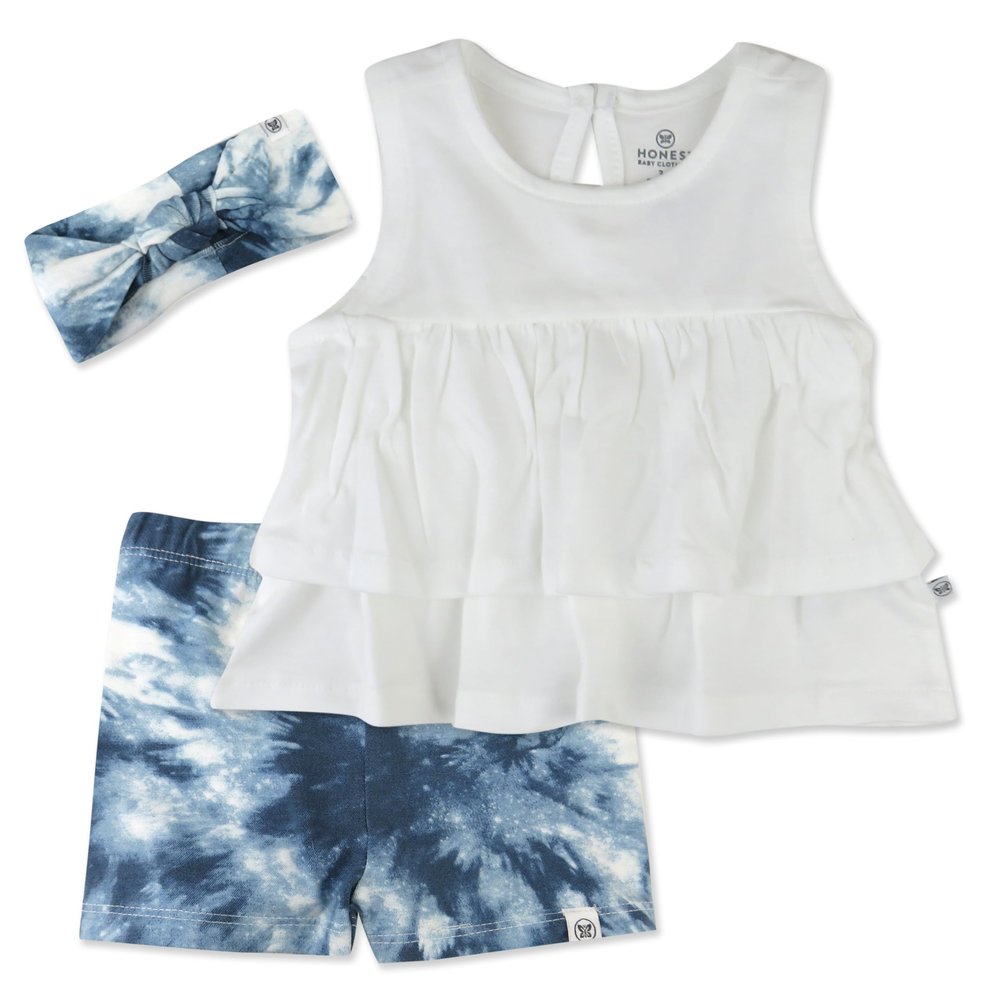 HonestBaby HonestBaby Fashion Outfit Sets Tops and Bottoms 100% Organic Cotton for Baby and Toddler Girls, Tie Dye Independence, Newborn