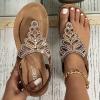 Women's Orthopedic Arch Support Sandals Comfortable T-Strap Casual Flat Sandals For Women Dressy Summer Stappy Bohemian Beaded Flower Rhinestone Ankle Elastic Strap Slip on Beach Thong Sandals view 2