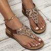 Women's Orthopedic Arch Support Sandals Comfortable T-Strap Casual Flat Sandals For Women Dressy Summer Stappy Bohemian Beaded Flower Rhinestone Ankle Elastic Strap Slip on Beach Thong Sandals view 3