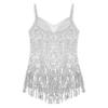 ACSUSS Kids Girls Latin Ballroom Dance Dress Sparkly Sequins Tassel Skirt Leotard Modern Jazz Tap Costume Dancewear Silver 12 Years view 4