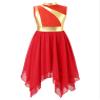 ACSUSS Kids Girls Liturgical Praise Dance Dress Sleeveless Metallic Gold Asymmetrical Celebration Lyrical Dancewear Red 10 Years view 3