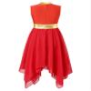 ACSUSS Kids Girls Liturgical Praise Dance Dress Sleeveless Metallic Gold Asymmetrical Celebration Lyrical Dancewear Red 10 Years view 4