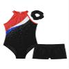 ACSUSS Kids Girls Sleeveless Gymnastic Leotard with Athletic Shorts Hair Scrunchie Biketard Dance Outfits Sets Tracksuit Black&Red 8 Years view 3