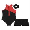 ACSUSS Kids Girls Sleeveless Gymnastic Leotard with Athletic Shorts Hair Scrunchie Biketard Dance Outfits Sets Tracksuit Black&Red 8 Years view 4