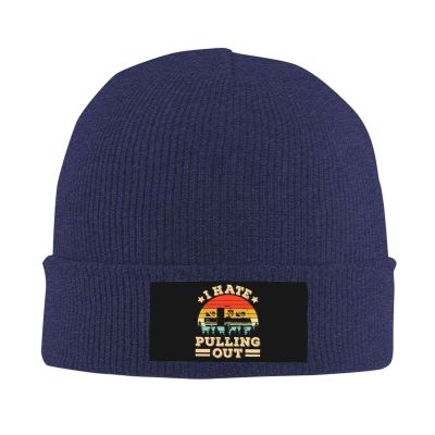 I Hate Pulling Out Funny Camper RV Camping Trailer Beanie Hat Women Skull Cap Men Slouchy Knit Hat Navy Blue