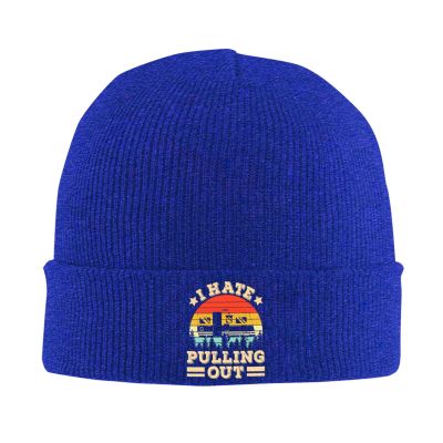 I Hate Pulling Out Funny Camper RV Camping Trailer Beanie Hat Women Warm Hats Men Knit Hat Slouchy Skull Cap Blue