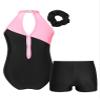 ACSUSS Kids Girls Sleeveless Gymnastic Leotard with Athletic Shorts Hair Scrunchie Biketard Dance Outfits Sets Tracksuit Black&Pink 12 Years view 2
