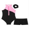 ACSUSS Kids Girls Sleeveless Gymnastic Leotard with Athletic Shorts Hair Scrunchie Biketard Dance Outfits Sets Tracksuit Black&Pink 12 Years view 4