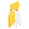 ACSUSS Kids Girls Liturgical Praise Dance Dress Color Block One Shoulder Worship Church Dress Lyrical Dancewear Tunic Yellow 6 Years view 4