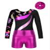 ACSUSS Kids Girls Print Long Sleeve Gymnastics Leotard with Metallic Shorts Hair Scrunchie Dance Biketards Dancewear Leaves 4 Years view 3