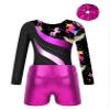 ACSUSS Kids Girls Print Long Sleeve Gymnastics Leotard with Metallic Shorts Hair Scrunchie Dance Biketards Dancewear Leaves 4 Years view 4