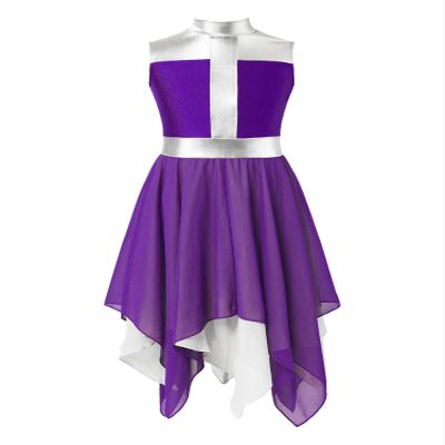 ACSUSS Kids Girls Liturgical Praise Dance Dress Sleeveless Worship Celebration Church Robe Lyrical Dancewear Purple 8 Years