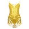 ACSUSS Kids Girls Latin Ballroom Dance Dress Sparkly Sequins Tassel Skirt Leotard Modern Jazz Tap Costume Dancewear Gold 10 Years view 1