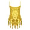 ACSUSS Kids Girls Latin Ballroom Dance Dress Sparkly Sequins Tassel Skirt Leotard Modern Jazz Tap Costume Dancewear Gold 10 Years view 2