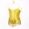 ACSUSS Kids Girls Latin Ballroom Dance Dress Sparkly Sequins Tassel Skirt Leotard Modern Jazz Tap Costume Dancewear Gold 10 Years view 3