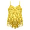 ACSUSS Kids Girls Latin Ballroom Dance Dress Sparkly Sequins Tassel Skirt Leotard Modern Jazz Tap Costume Dancewear Gold 10 Years view 4