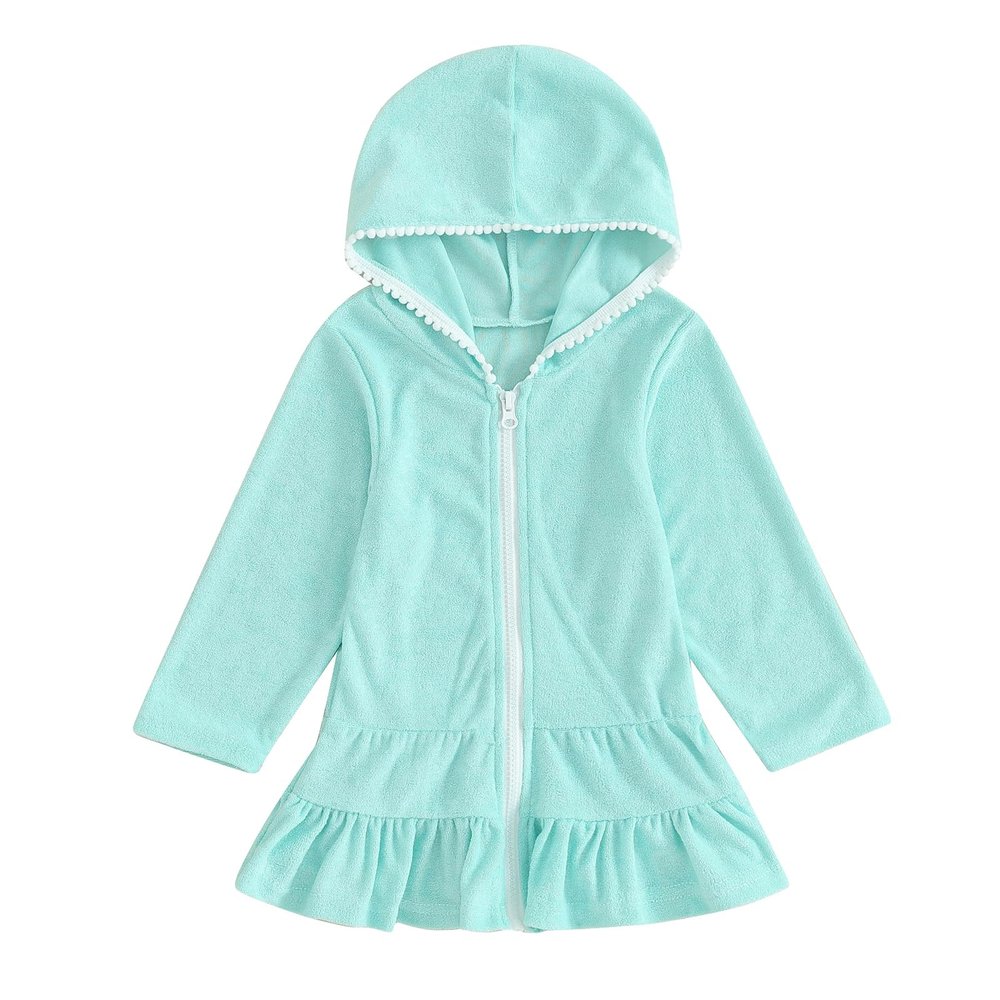 MAYUMMPY Kids Girl Swim Cover Up Swimsuit Zipper Beach Pool Bathing Suit Hoodie Dress Terry Coverup Swimwear (Blue, 2-3 Years)