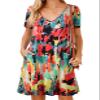 JollieLovin Women T Shirt Plus Size Summer Swing Dresses Short Sleeve V Neck Loose Casual Dress(1X,Flower80) view 1