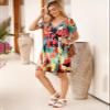 JollieLovin Women T Shirt Plus Size Summer Swing Dresses Short Sleeve V Neck Loose Casual Dress(1X,Flower80) view 3