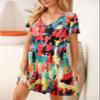 JollieLovin Women T Shirt Plus Size Summer Swing Dresses Short Sleeve V Neck Loose Casual Dress(1X,Flower80) view 4