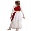 ACSUSS Kids Girls Liturgical Praise Dance Dress Color Block One Shoulder Worship Church Dress Lyrical Dancewear Tunic Burgundy 14 Years view 2