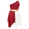 ACSUSS Kids Girls Liturgical Praise Dance Dress Color Block One Shoulder Worship Church Dress Lyrical Dancewear Tunic Burgundy 14 Years view 4