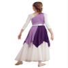 ACSUSS Kids Girls Liturgical Praise Dance Dress Color Block One Shoulder Worship Church Dress Lyrical Dancewear Tunic Lavender 10 Years view 2