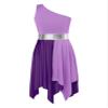 ACSUSS Kids Girls Liturgical Praise Dance Dress Color Block One Shoulder Worship Church Dress Lyrical Dancewear Tunic Lavender 10 Years view 3