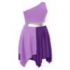 ACSUSS Kids Girls Liturgical Praise Dance Dress Color Block One Shoulder Worship Church Dress Lyrical Dancewear Tunic Lavender 10 Years view 4