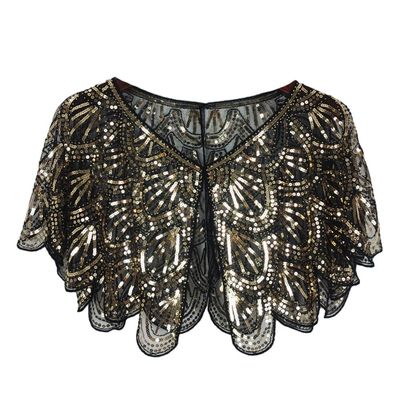 1920s Shawl Wraps Women's Sequin Beaded Bridal Shawl Gatsby Cape Evening Bolero Wedding Party Bridal Cover Up