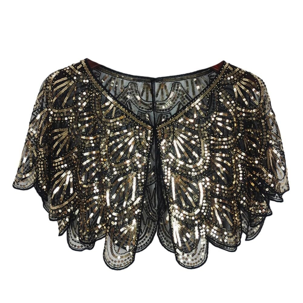 1920s Shawl Wraps Women's Sequin Beaded Bridal Shawl Gatsby Cape Evening Bolero Wedding Party Bridal Cover Up
