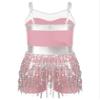 ACSUSS Kids Girls Latin Ballroom Dance Dress Sparkly Sequins Tassel Skirt Leotard Modern Jazz Tap Costume Dancewear Pink C 12 Years view 4