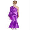 ACSUSS Kids Girls Metallic Gymnastic Leotard One Shoulder Bell-bottom Flared Jumpsuit Romper Dance Pageant Party Gown Purple 6 Years view 2